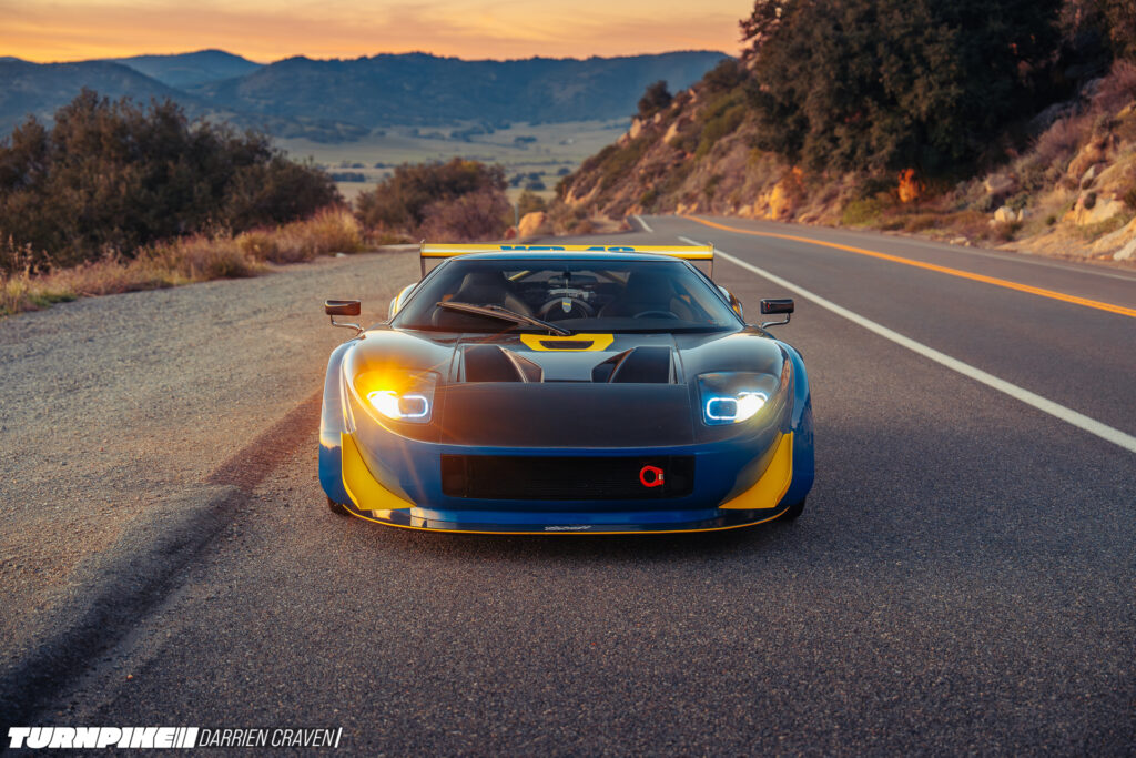 Turnpike Darrien Craven Throtl GT-33 Throtl's Ford GT front angle with headlights on